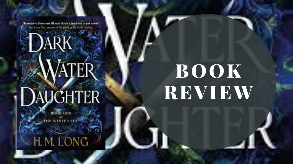 A picture saying 'Book review' in bold font with the cover of Dark Water Daughter in the background